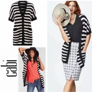 CAbi 5289 Whistle Cardigan Sz S Black/White Stripe